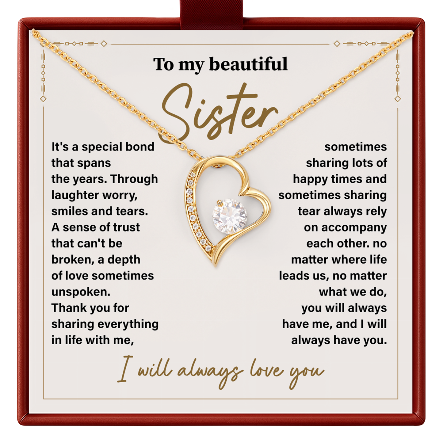 Sister Necklace Gift from Brother or Sister Meaningful Appreciation Jewelry