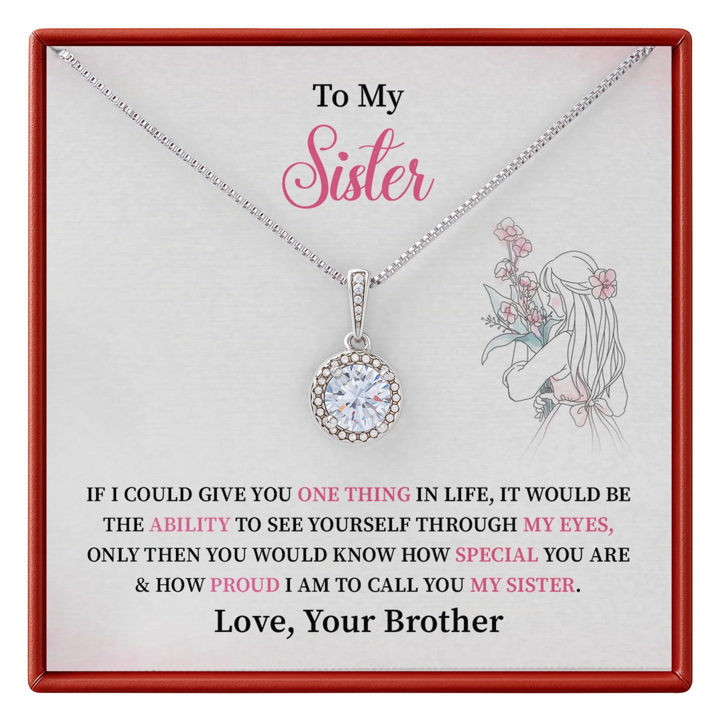 To My Sister Necklace Birthday Gift from Brother