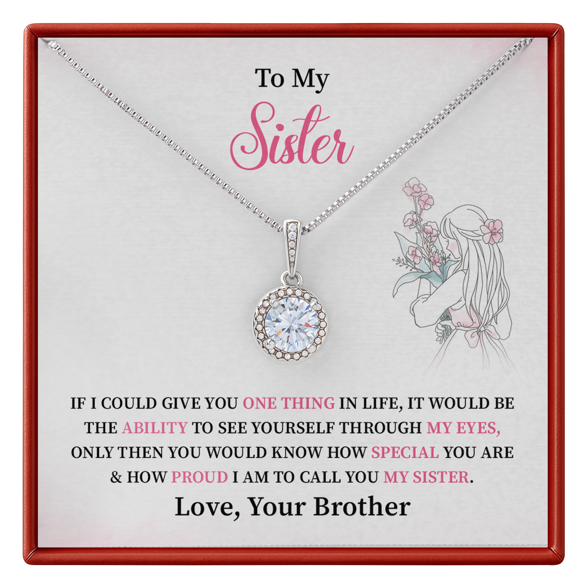 To My Sister Necklace Birthday Gift from Brother