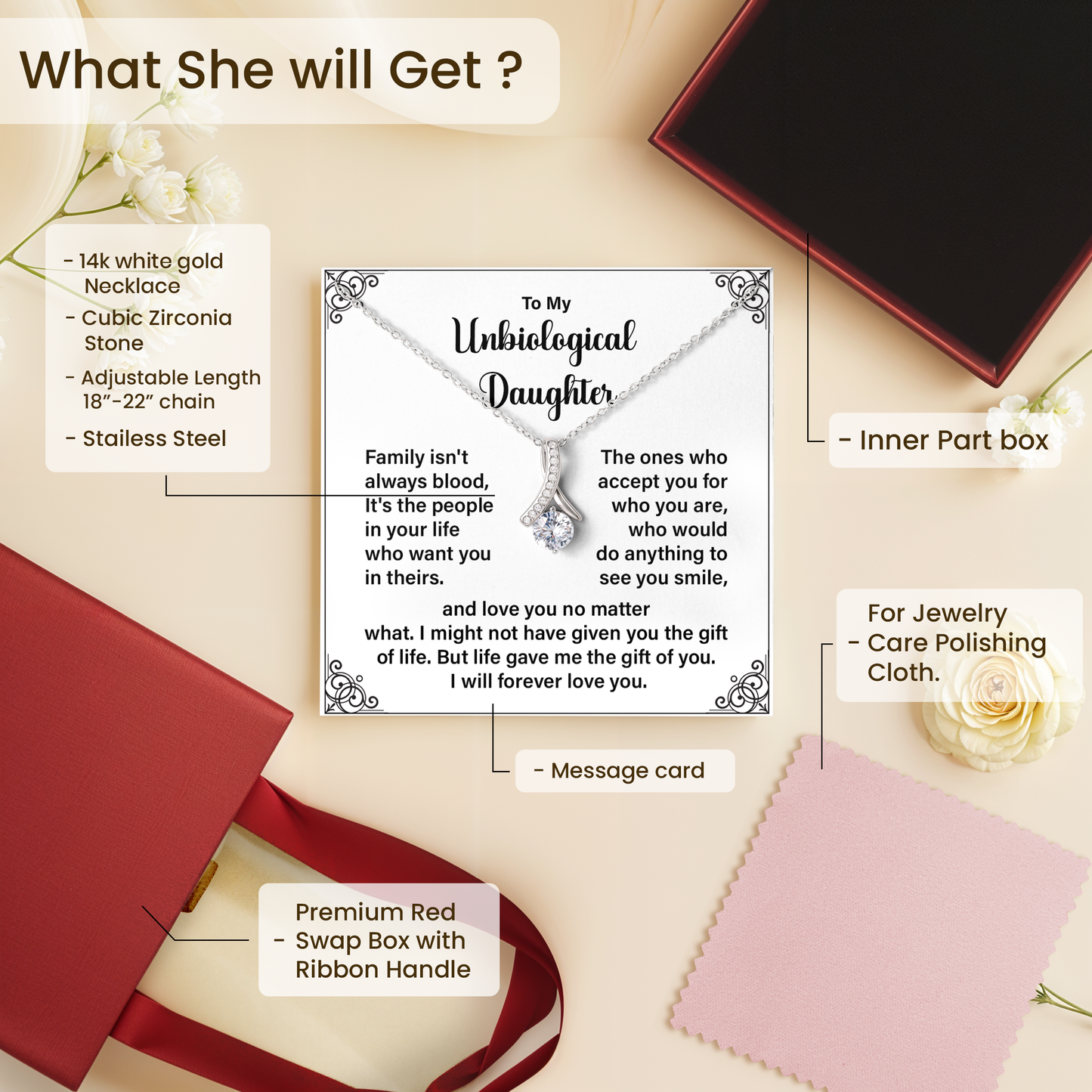 Meaningful Bonus Daughter Gift with Message Card Birthday, Christmas & Family Keepsake Jewelry