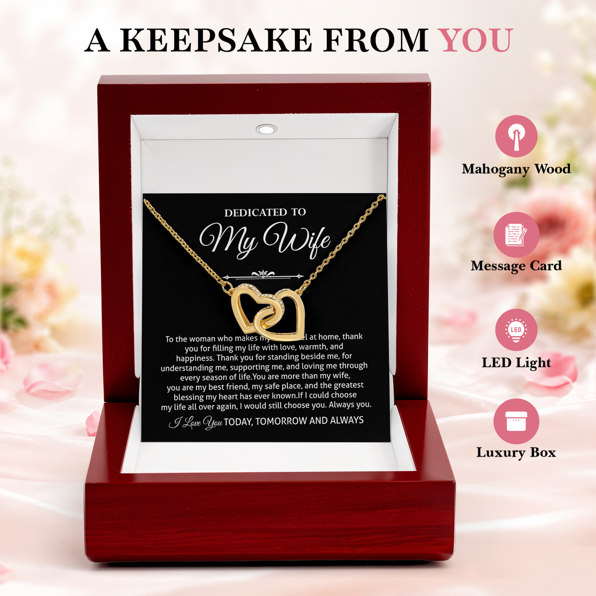 Wife Necklace from Husband Interlocking Hearts Anniversary Gift