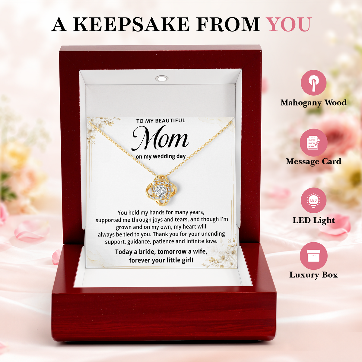 Mom Necklace on Wedding Day Mother Daughter Wedding Gift