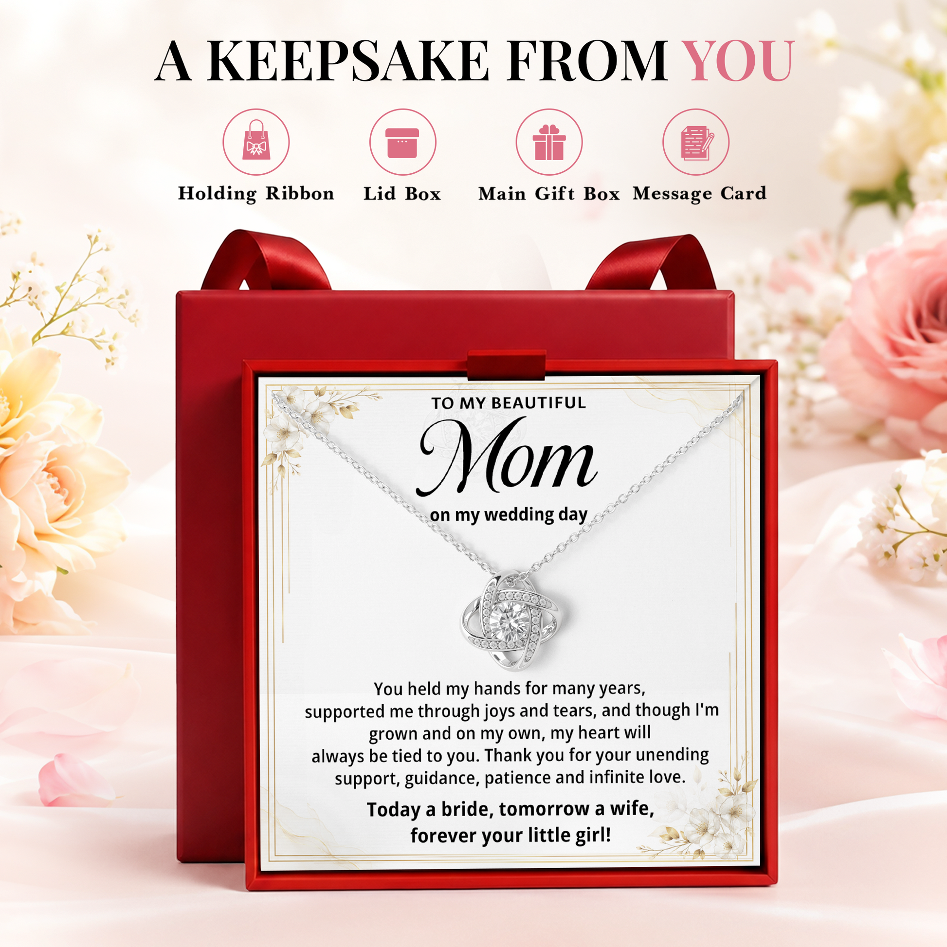 Mom Necklace on Wedding Day Mother Daughter Wedding Gift