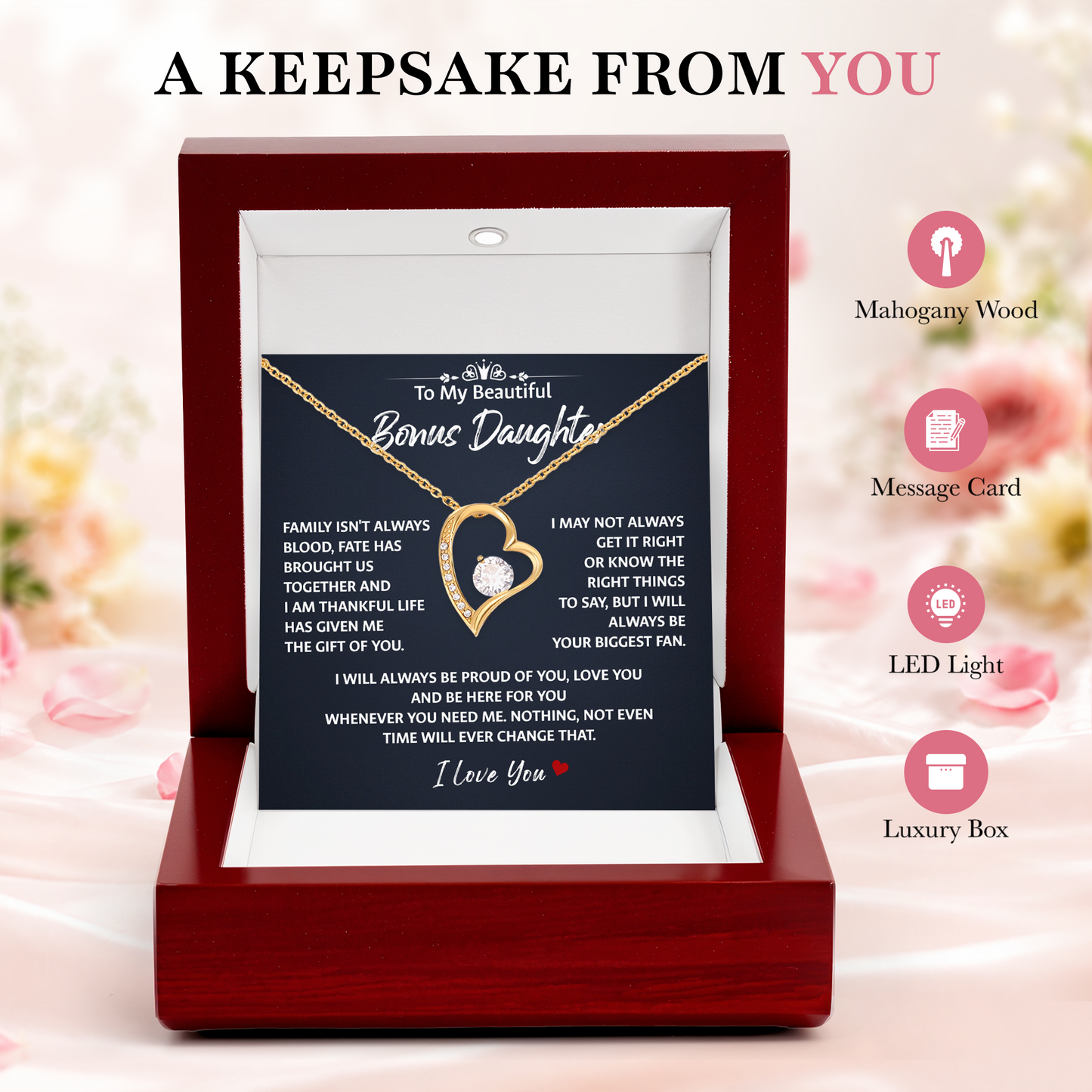 Bonus Daughter Necklace Gift, Sentimental Family Jewelry