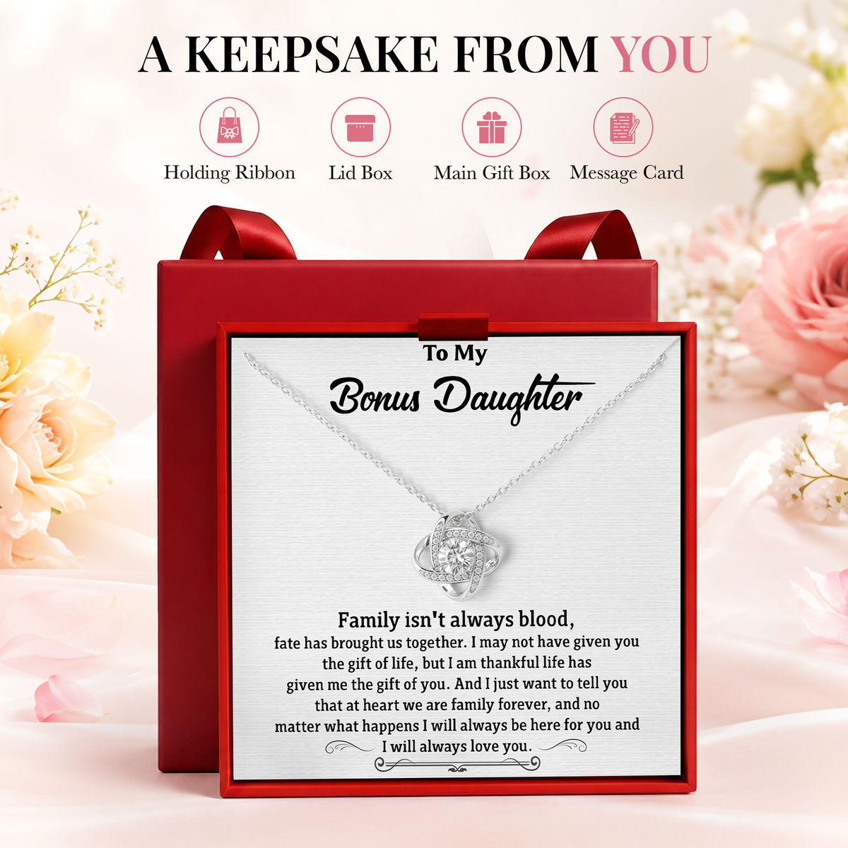 Bonus Daughter Necklace Gift, Meaningful Family Jewelry for Bonus Daughter