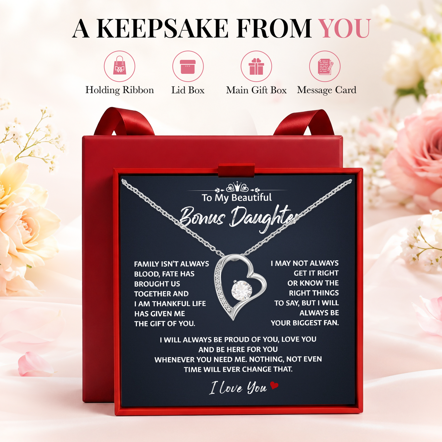 Bonus Daughter Necklace Gift, Sentimental Family Jewelry
