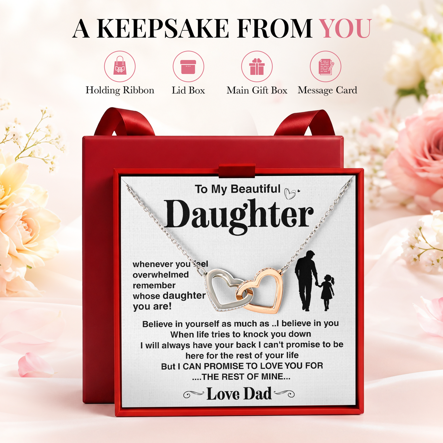 Dad to Daughter Necklace Gift, Father Daughter Sentimental Jewelry