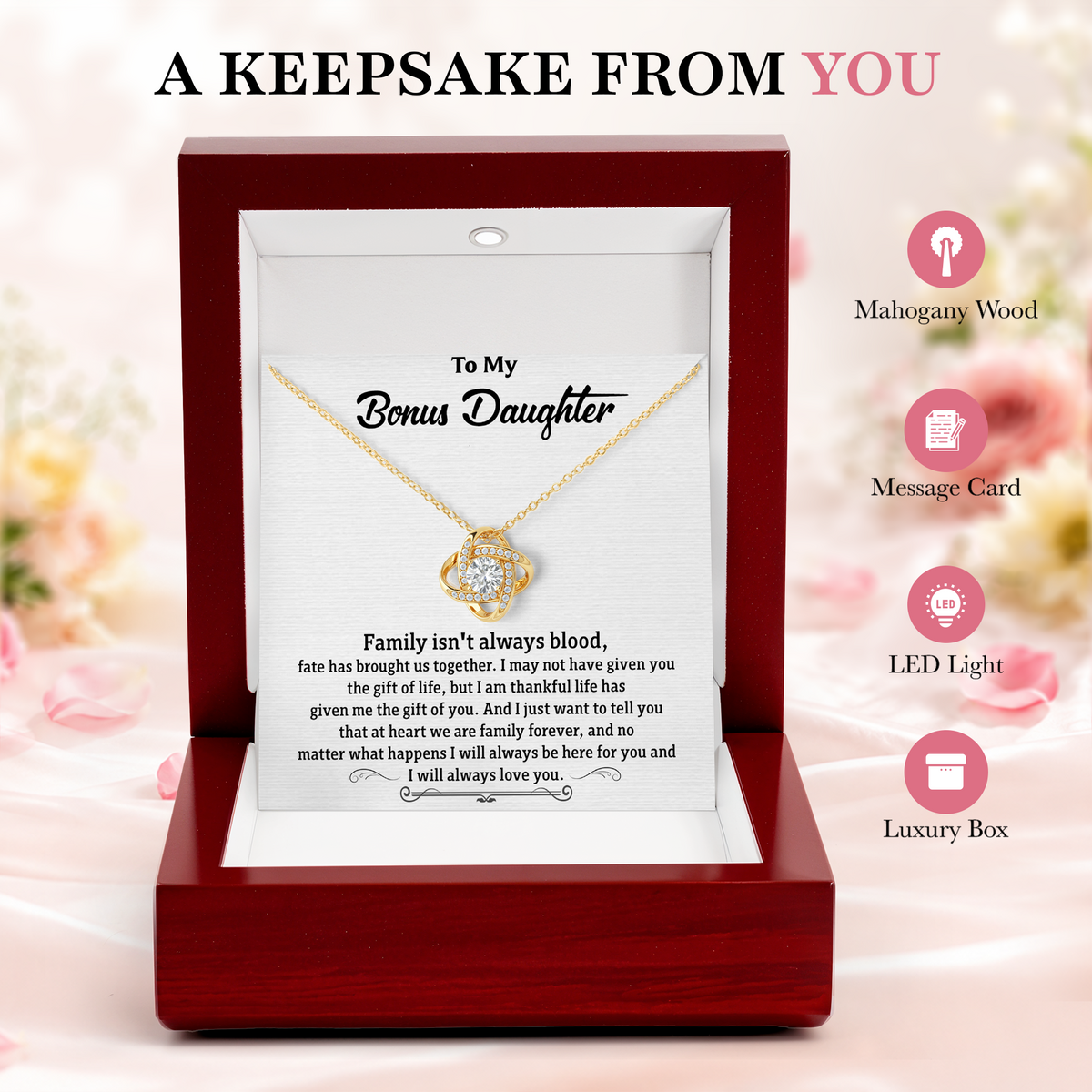 Bonus Daughter Necklace Gift, Meaningful Family Jewelry for Bonus Daughter