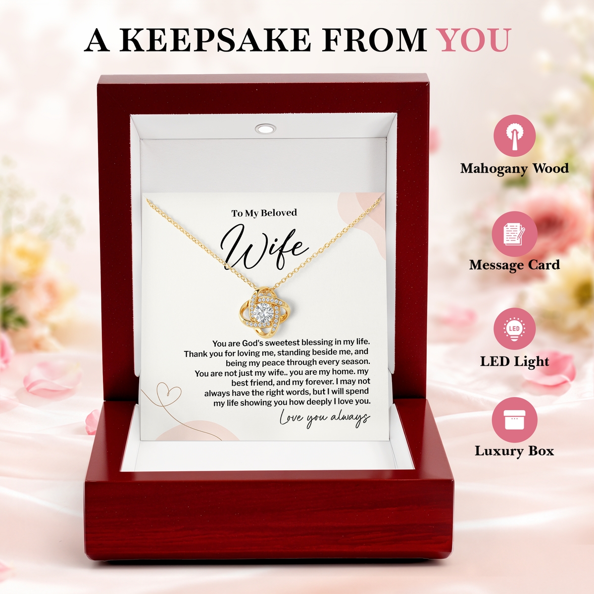 Christian Wife Love Knot Necklace from Husband Anniversary Gift
