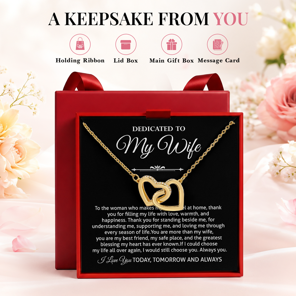 Wife Necklace from Husband Interlocking Hearts Anniversary Gift