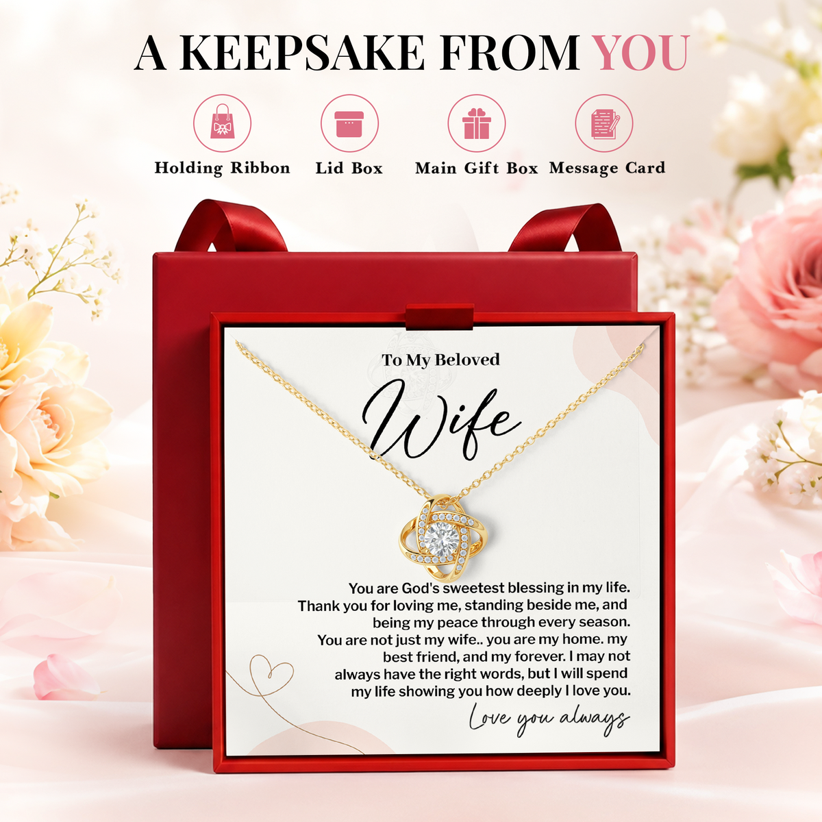 Christian Wife Love Knot Necklace from Husband Anniversary Gift