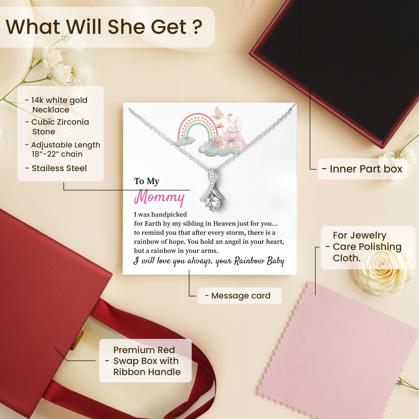 Rainbow Baby Necklace for Mommy Hope & Remembrance Gift for Mom