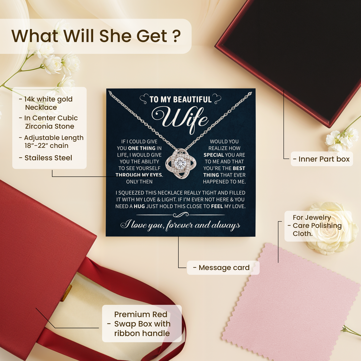 To My Beautiful Wife Necklace - Anniversary, Birthday & Valentine’s Gift