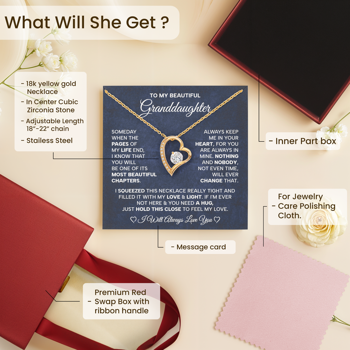 To My Beautiful Granddaughter Necklace - Birthday, Graduation & Christmas Gift