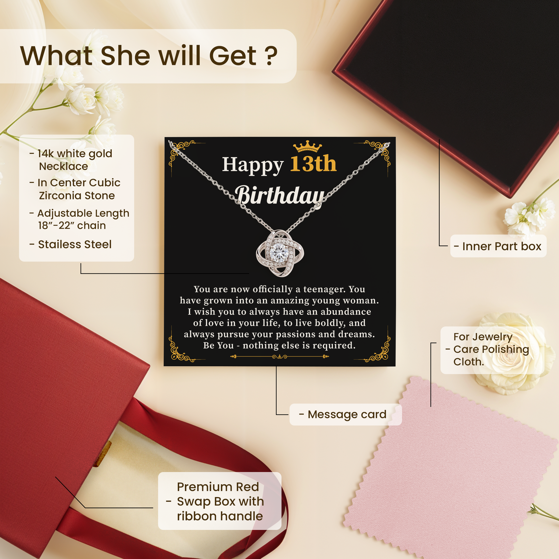 13th Birthday Necklace for Girl Gift from Mom or Dad