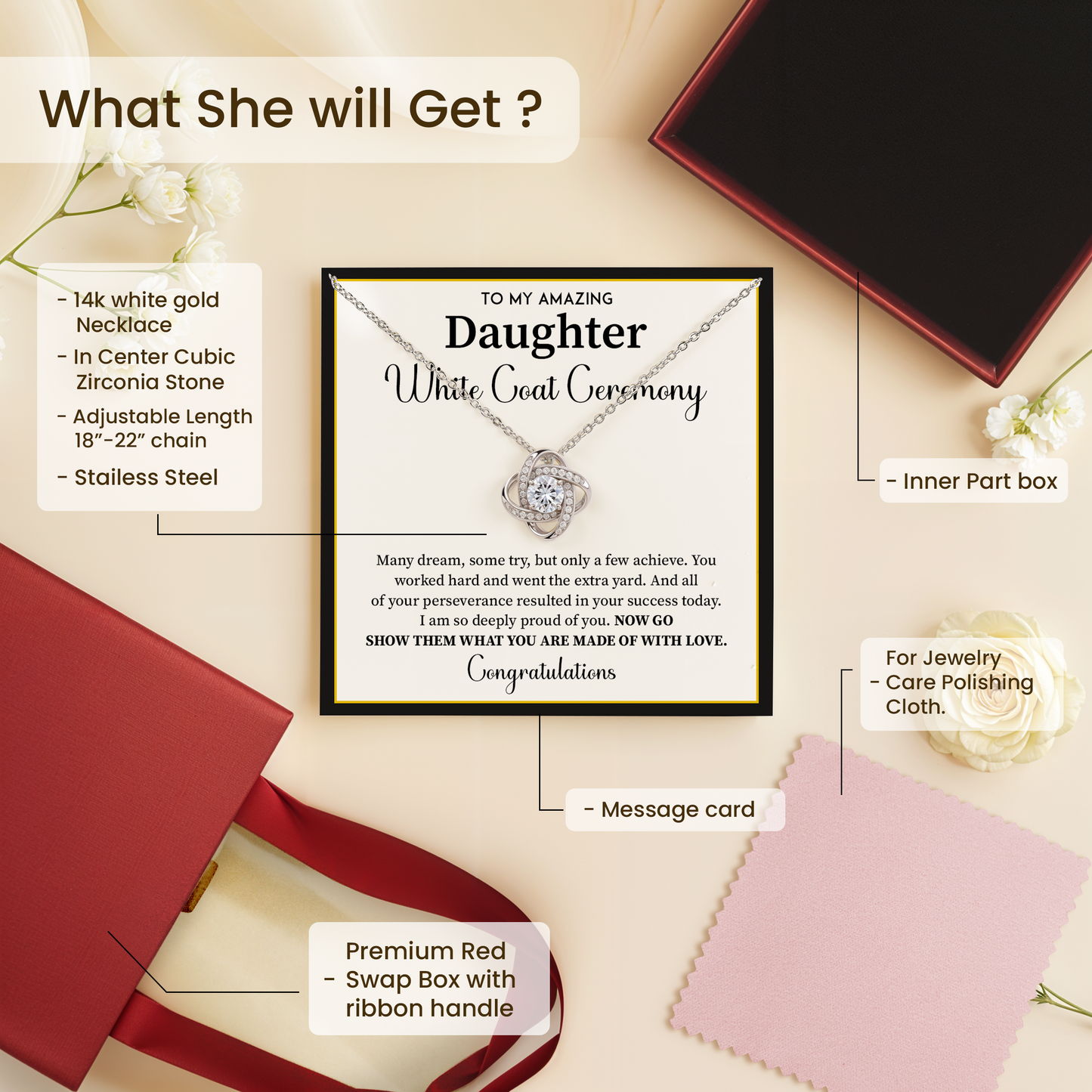 White Coat Ceremony Gift For Daughter Necklace With Gift Box