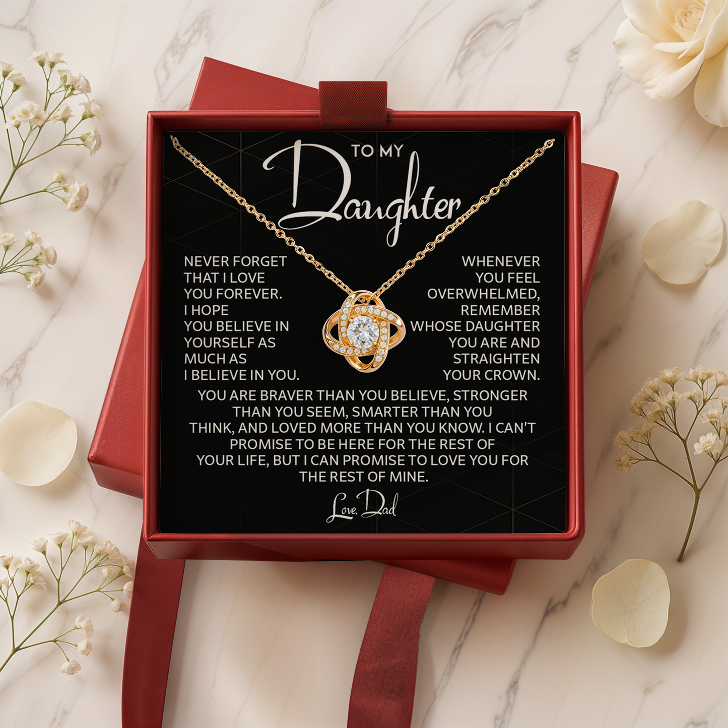 Daughter Gift from Dad - Love Knot Necklace with Emotional Card
