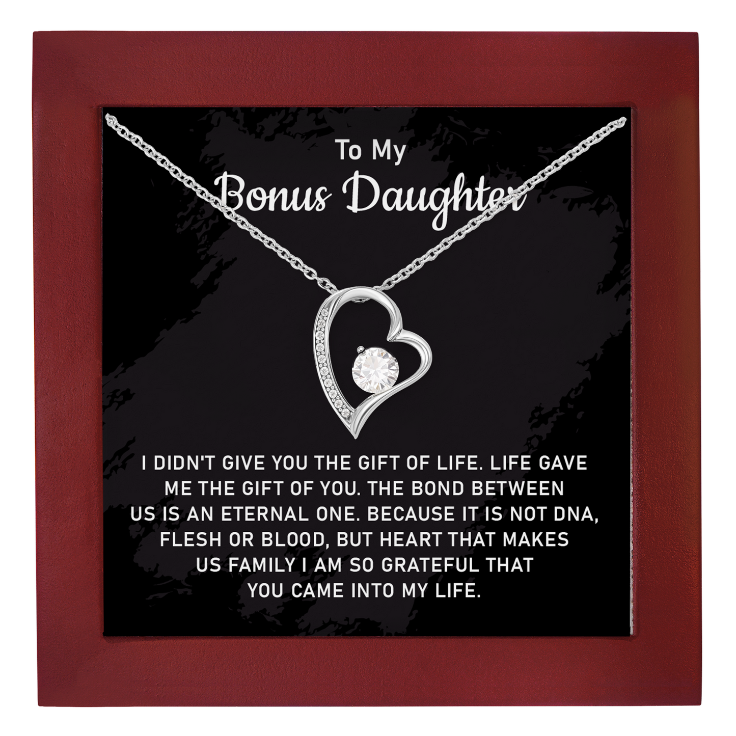 To My Bonus Daughter Heart Necklace Birthday Gift