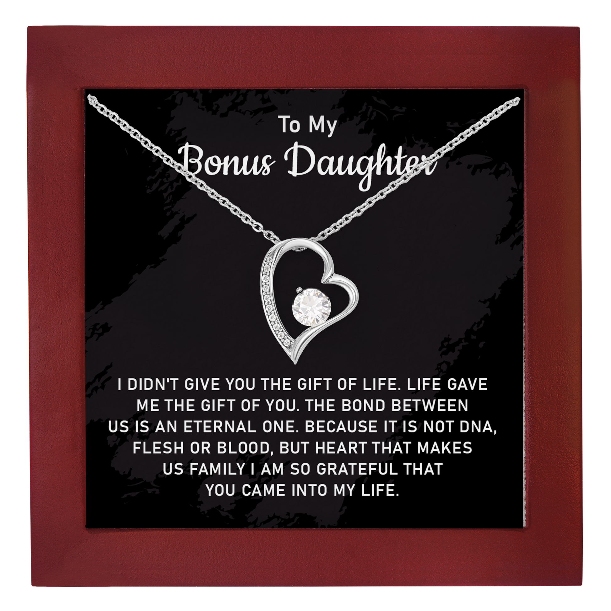 To My Bonus Daughter Heart Necklace Birthday Gift