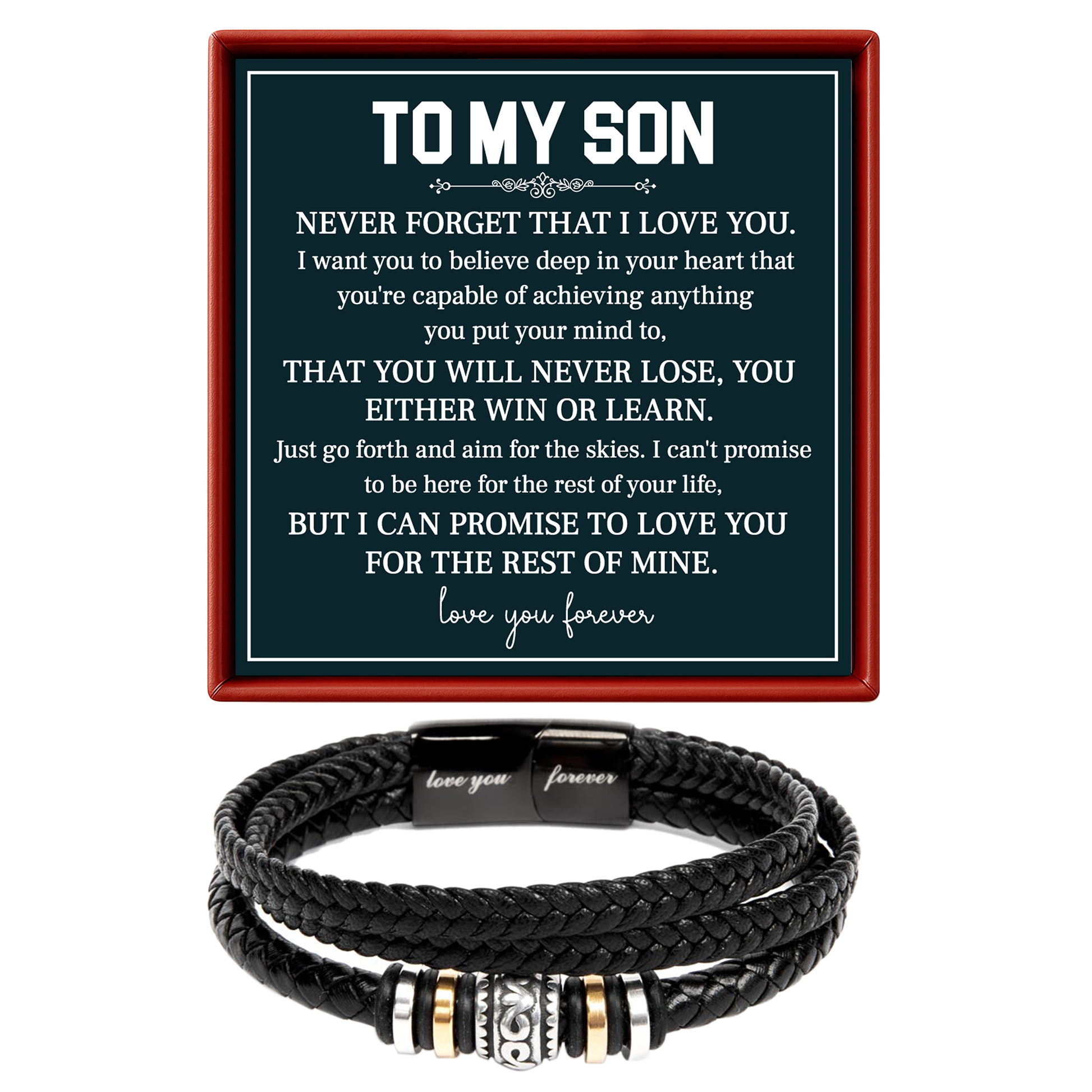 To My Son Leather Bracelet Graduation Gift from Mom or Dad