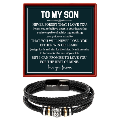To My Son Leather Bracelet Graduation Gift from Mom or Dad