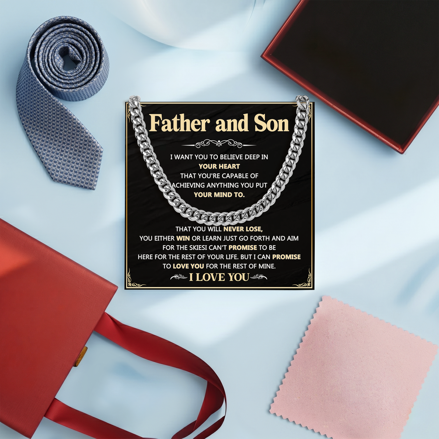 Father and son Cuban link chain Gift for Dad on Father's Day