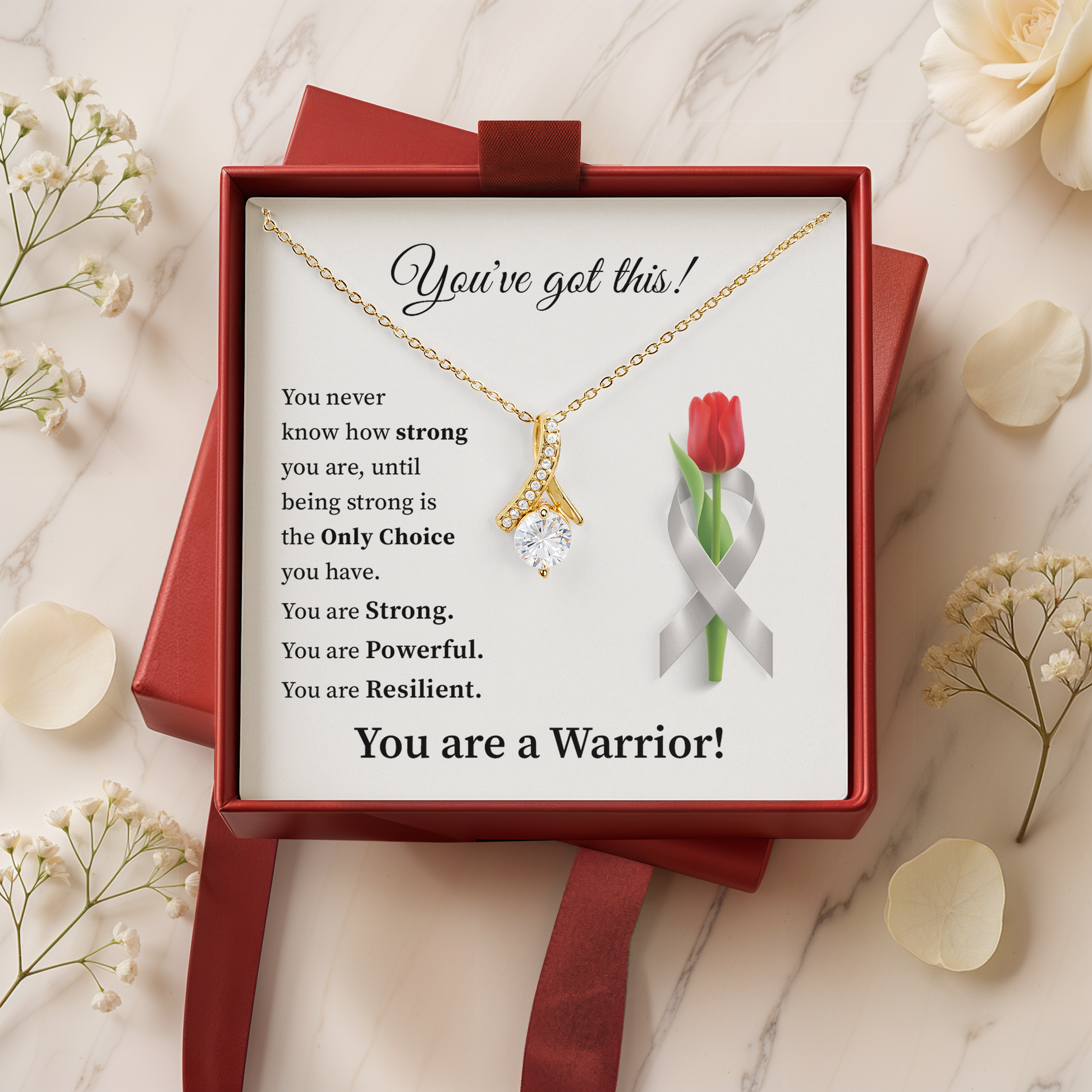 You Are a Warrior Silver Ribbon Necklace Strength & Support Gift for Her