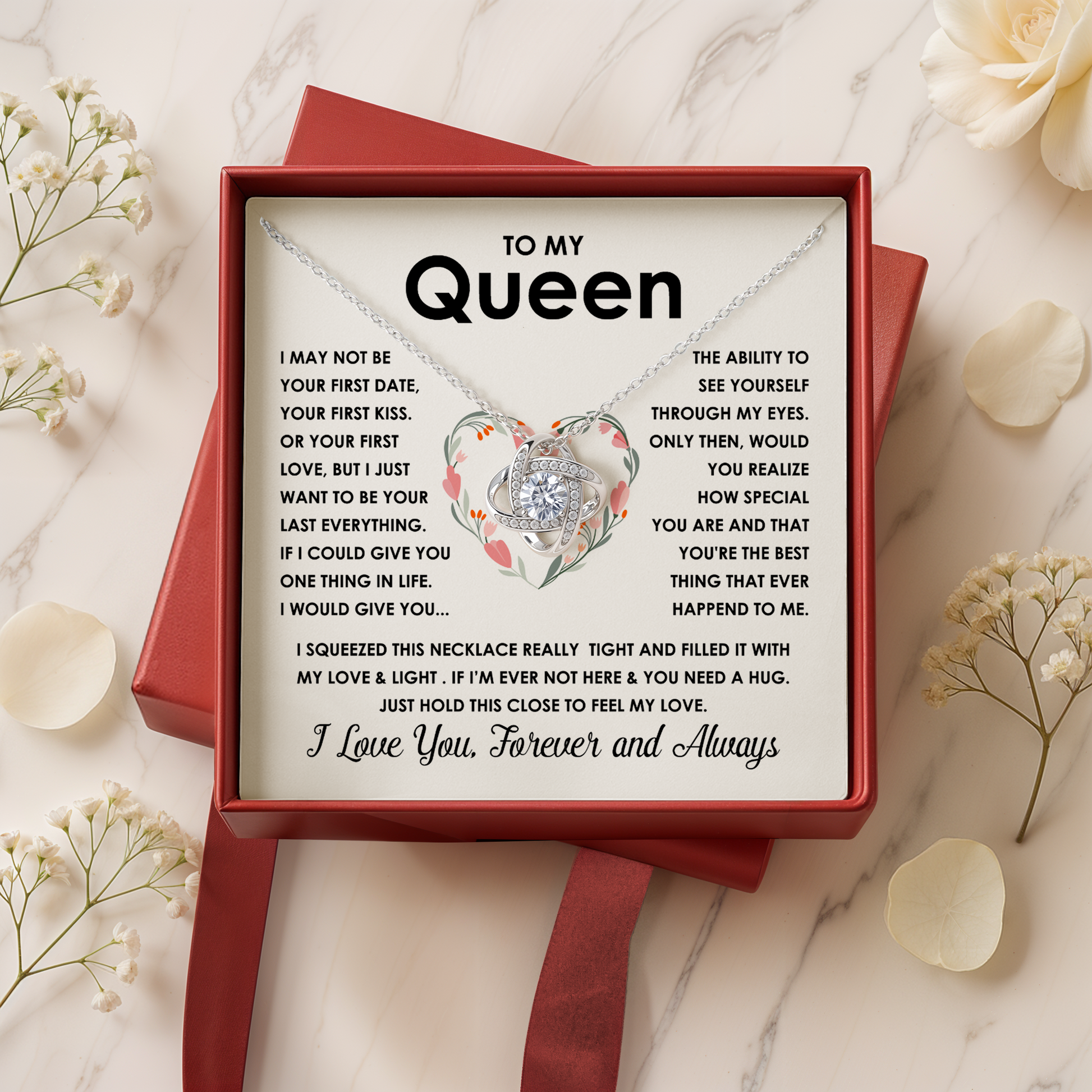 Queen Forever Love Necklace Romantic Gift for Wife, Girlfriend or Soulmate with Message Card