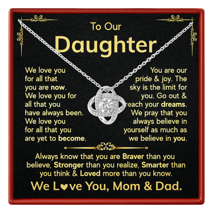 Daughter Love Knot Necklace - Gift from Mom & Dad for Birthday or Graduation