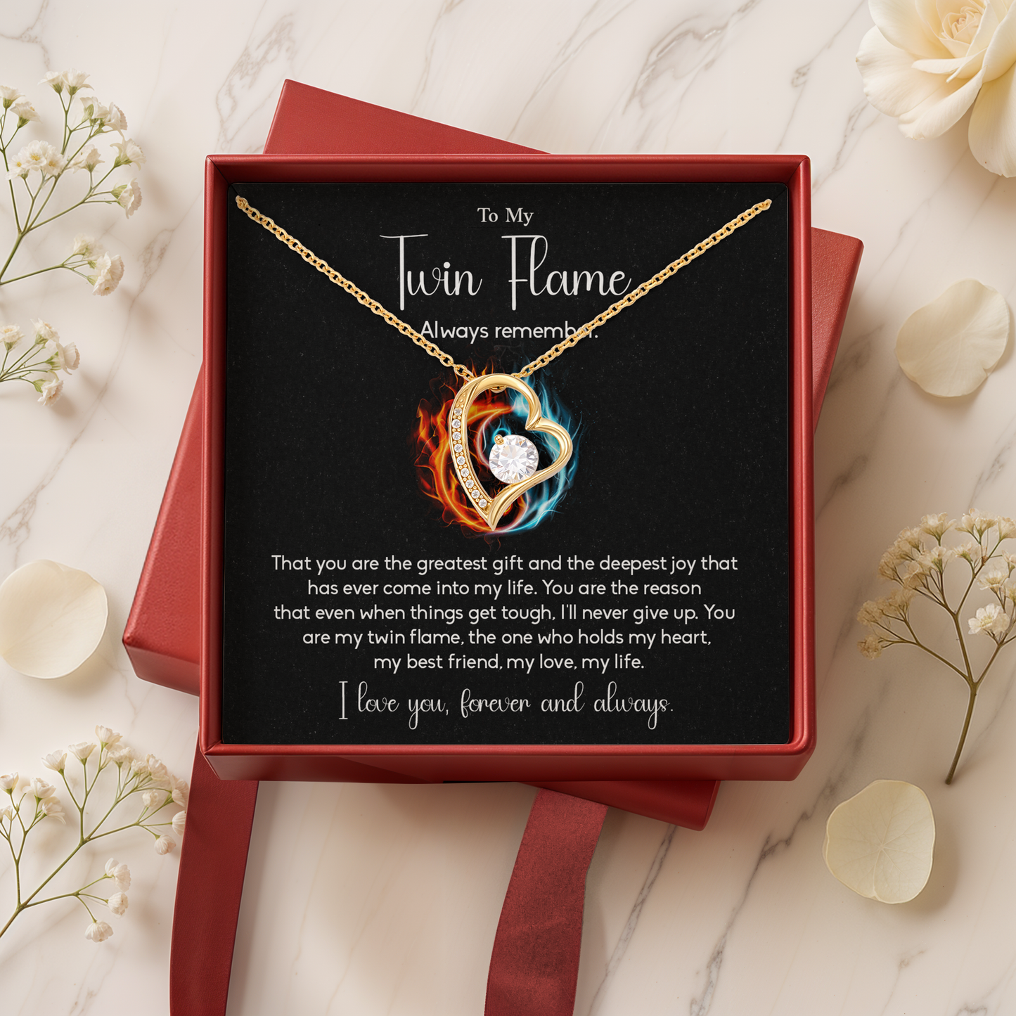 Twin Flame Heart Necklace - Romantic Gift for Soulmate, Birthday & Anniversary