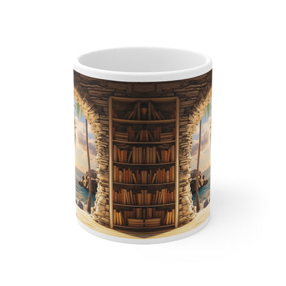 3D Bookshelf Ceramic white Mug 11oz