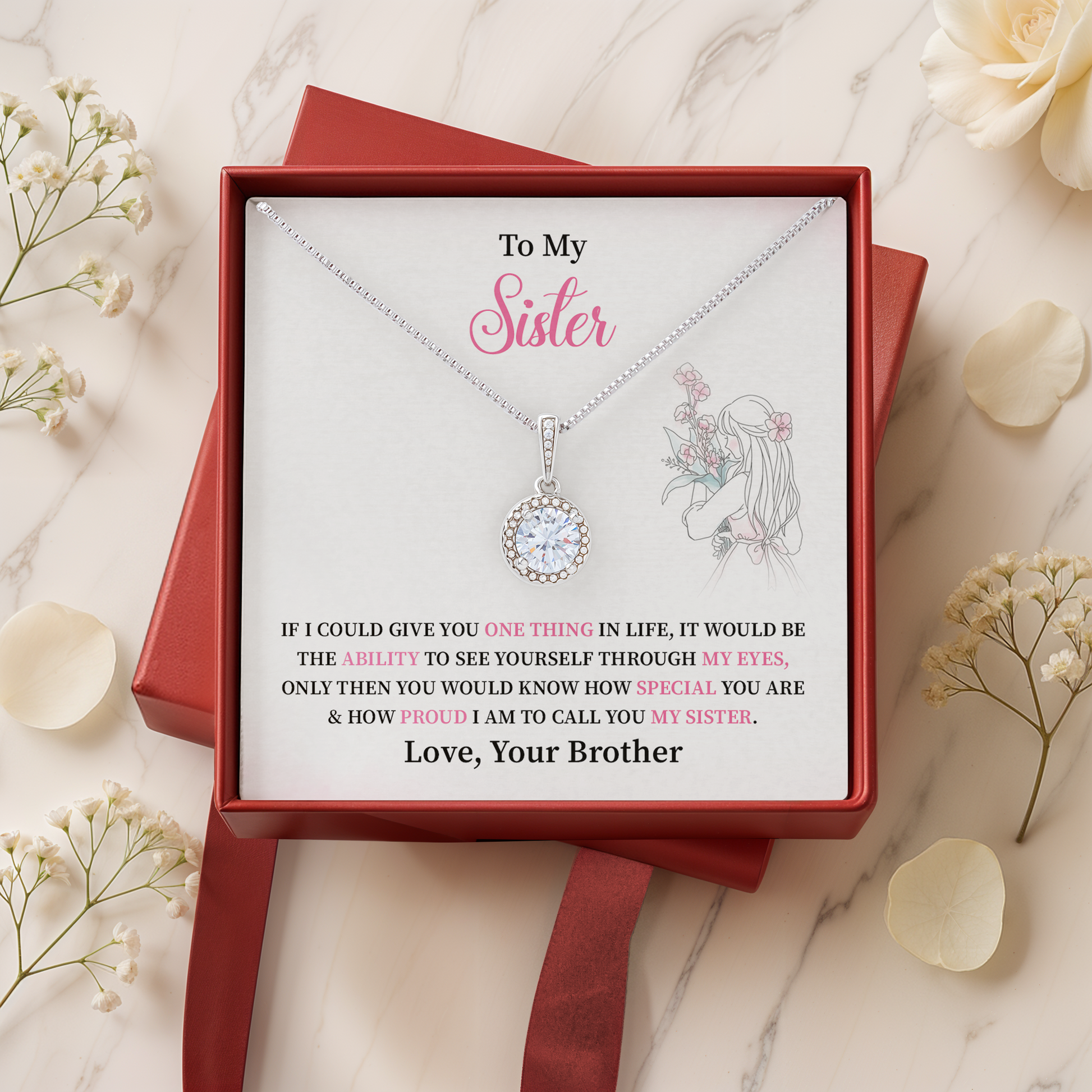To My Sister Necklace Birthday Gift from Brother