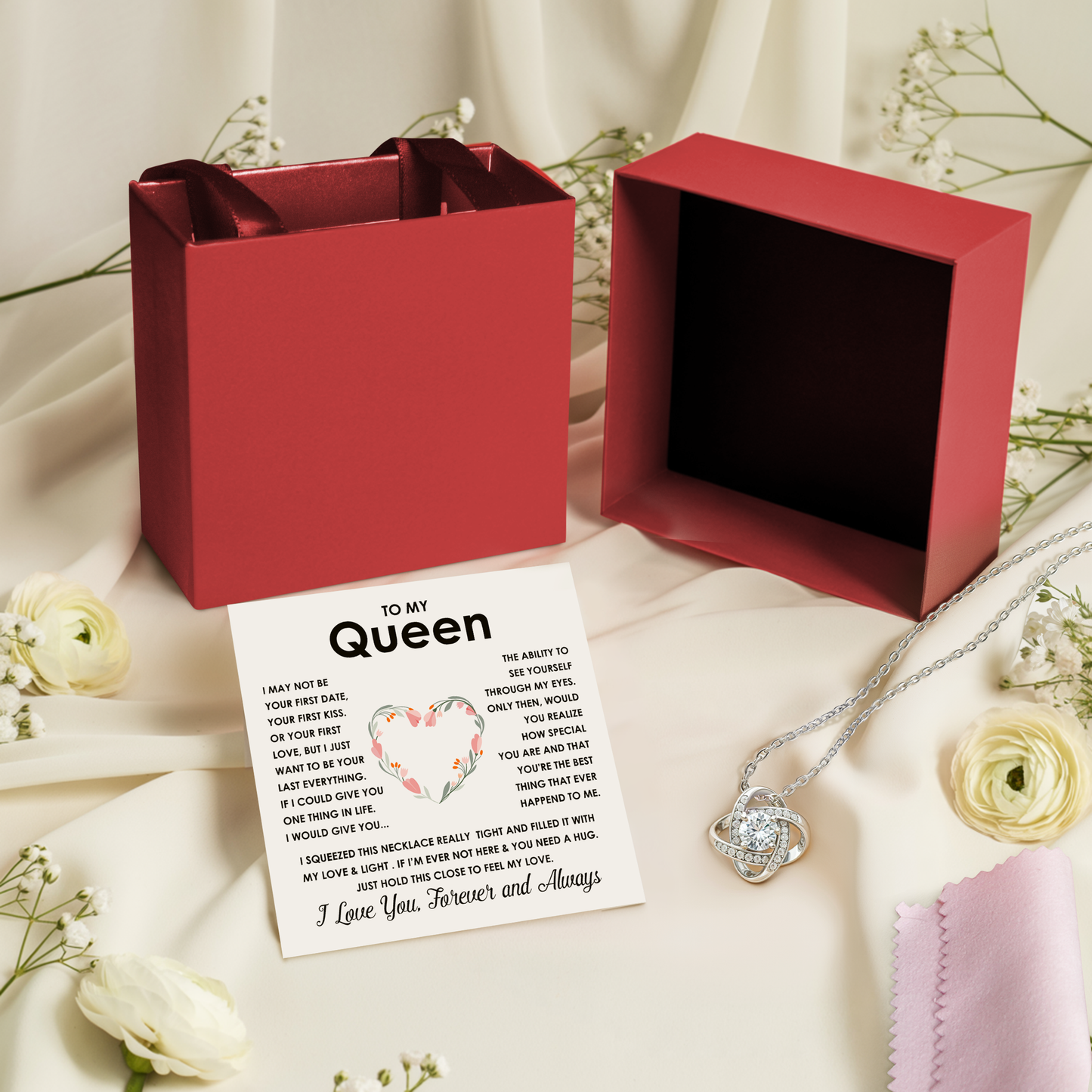 Queen Forever Love Necklace Romantic Gift for Wife, Girlfriend or Soulmate with Message Card