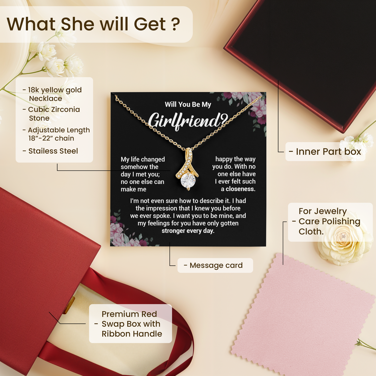 Will You Be My Girlfriend Necklace Romantic Proposal Gift for Her with Wishbone Necklace