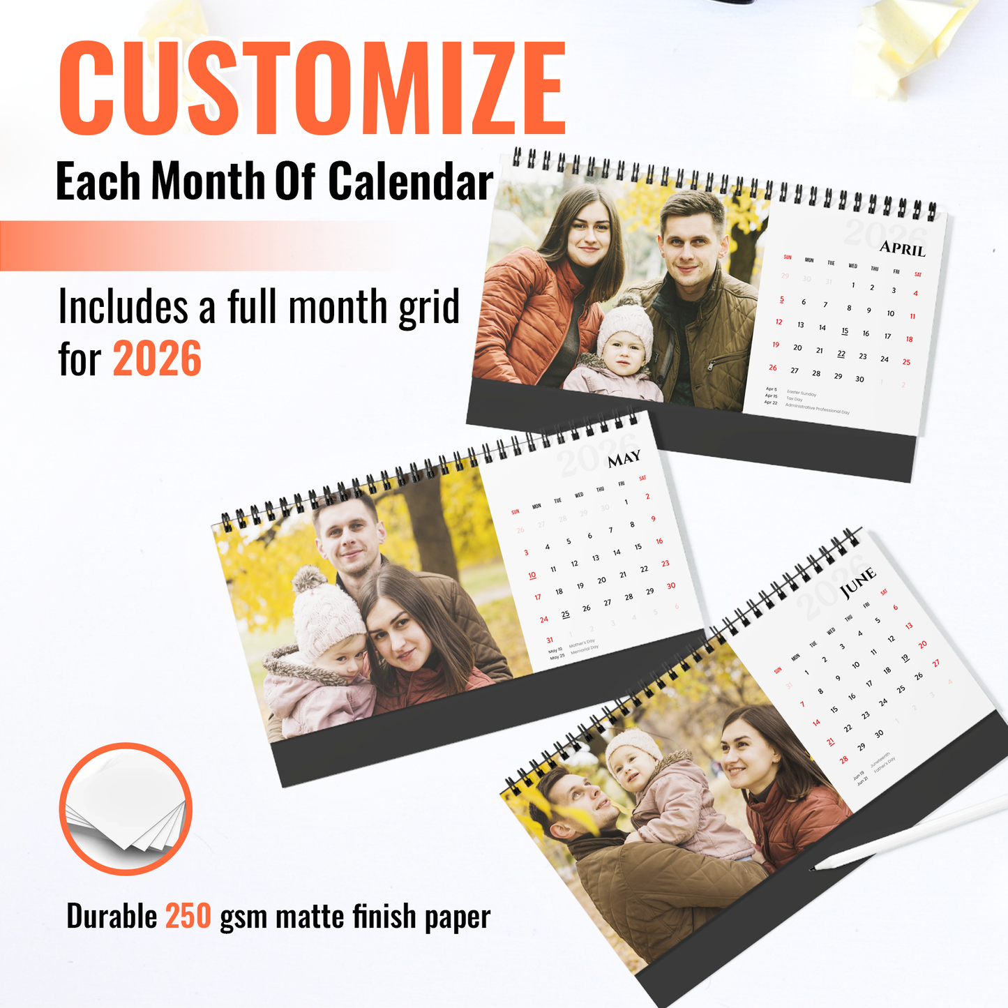 2026 Desk Calendar Family Photo Table Calendar, January-December Planner