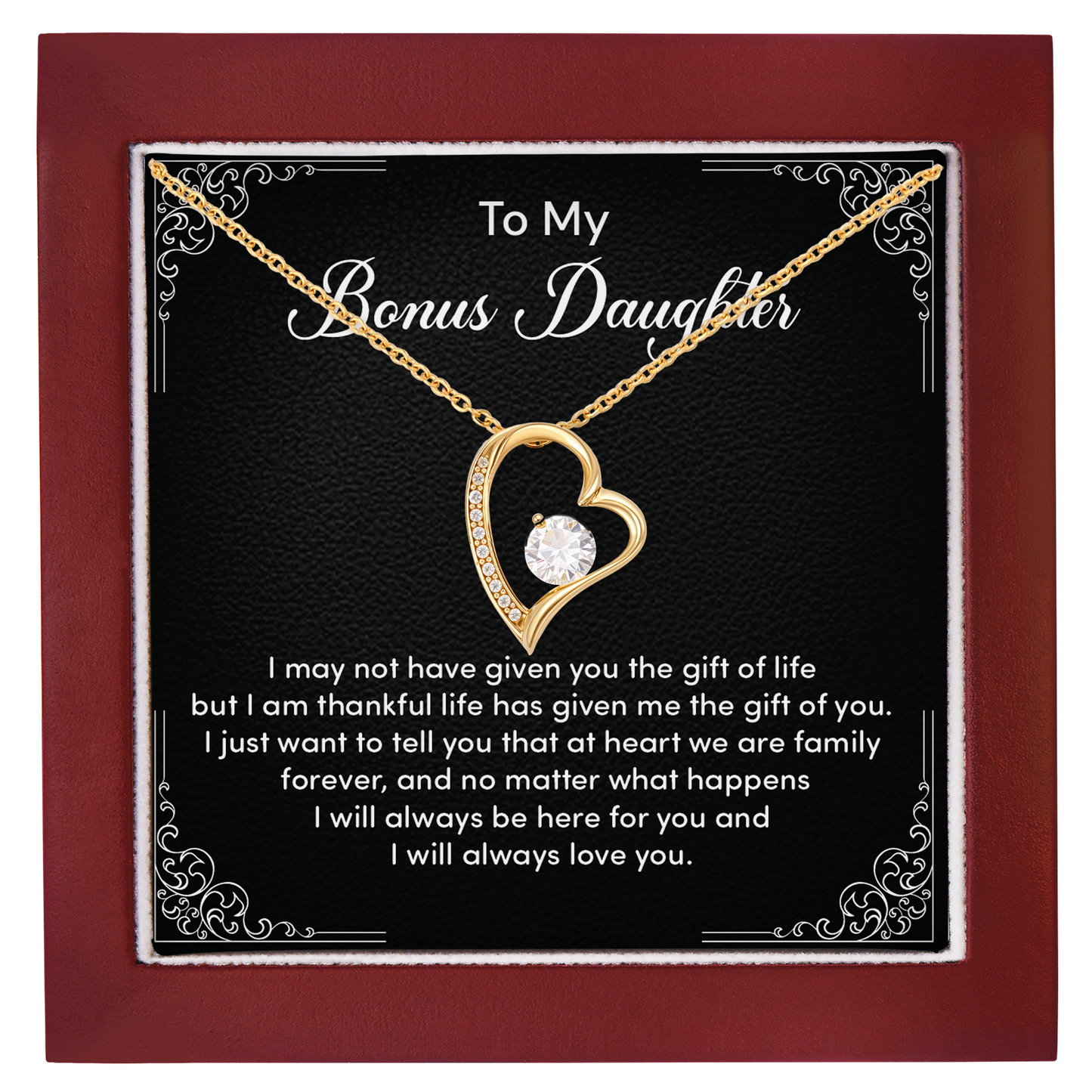Bonus Daughter Necklace from Stepmom or Stepfather - Heart Shaped Crystal Pendant Gift