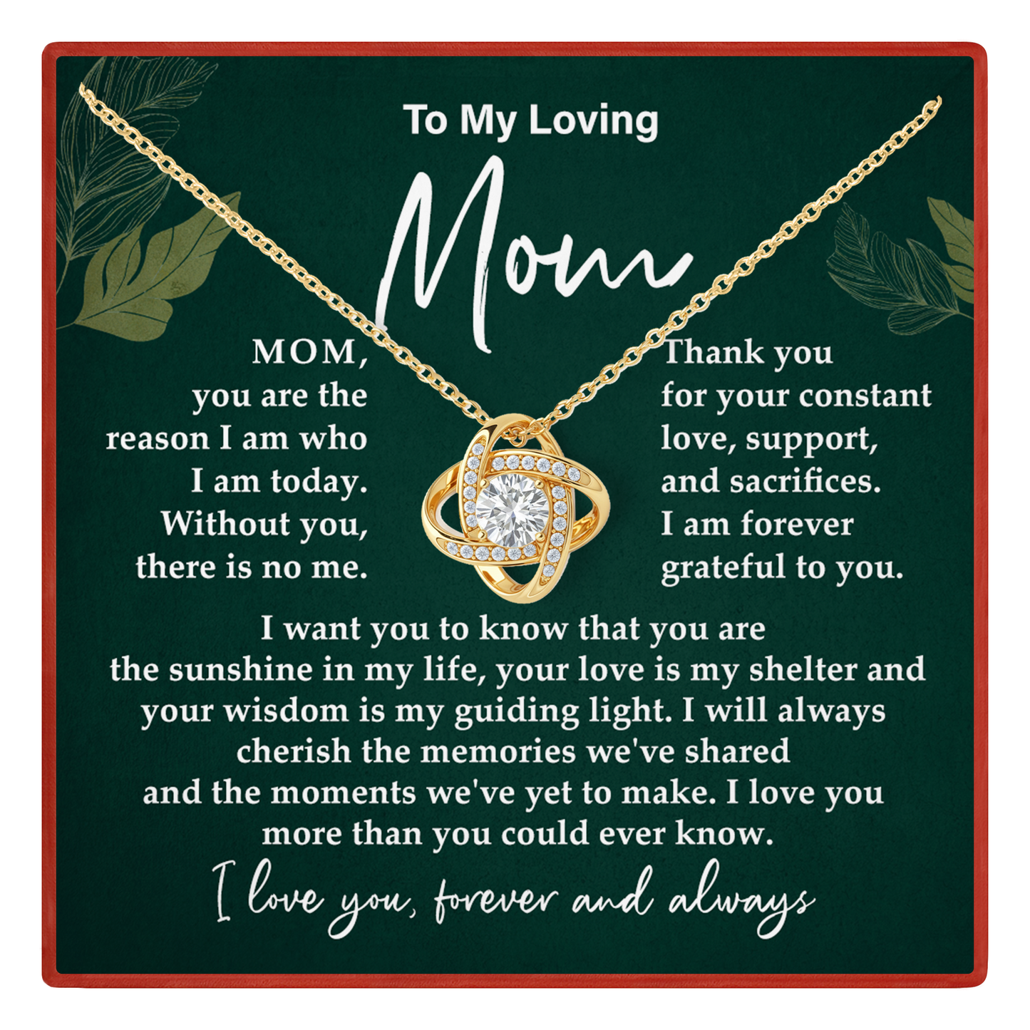 To My Loving Mom Forever Love Necklace, Meaningful Gift for Mother with Message Card