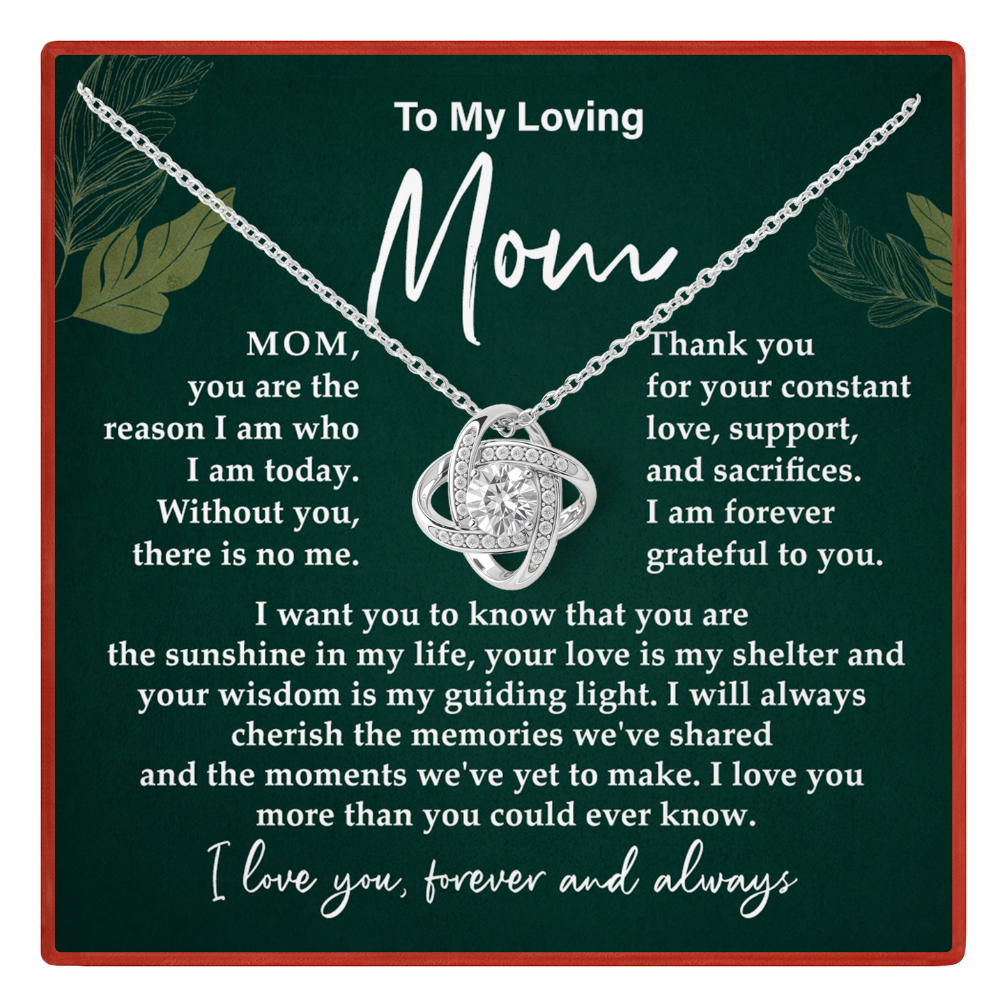 To My Loving Mom Forever Love Necklace, Meaningful Gift for Mother with Message Card