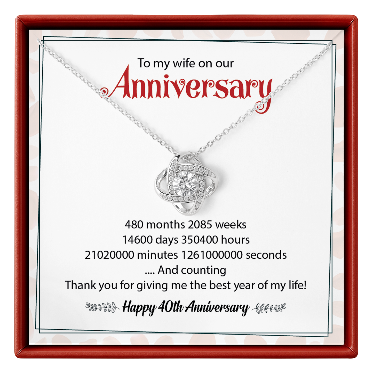 wife necklace gift with anniversary card for wife on a red border