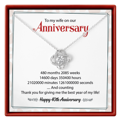 wife necklace gift with anniversary card for wife on a red border