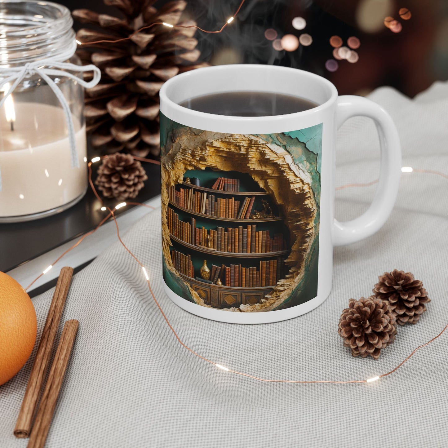 3D Bookshelf Ceramic white Mug 11oz