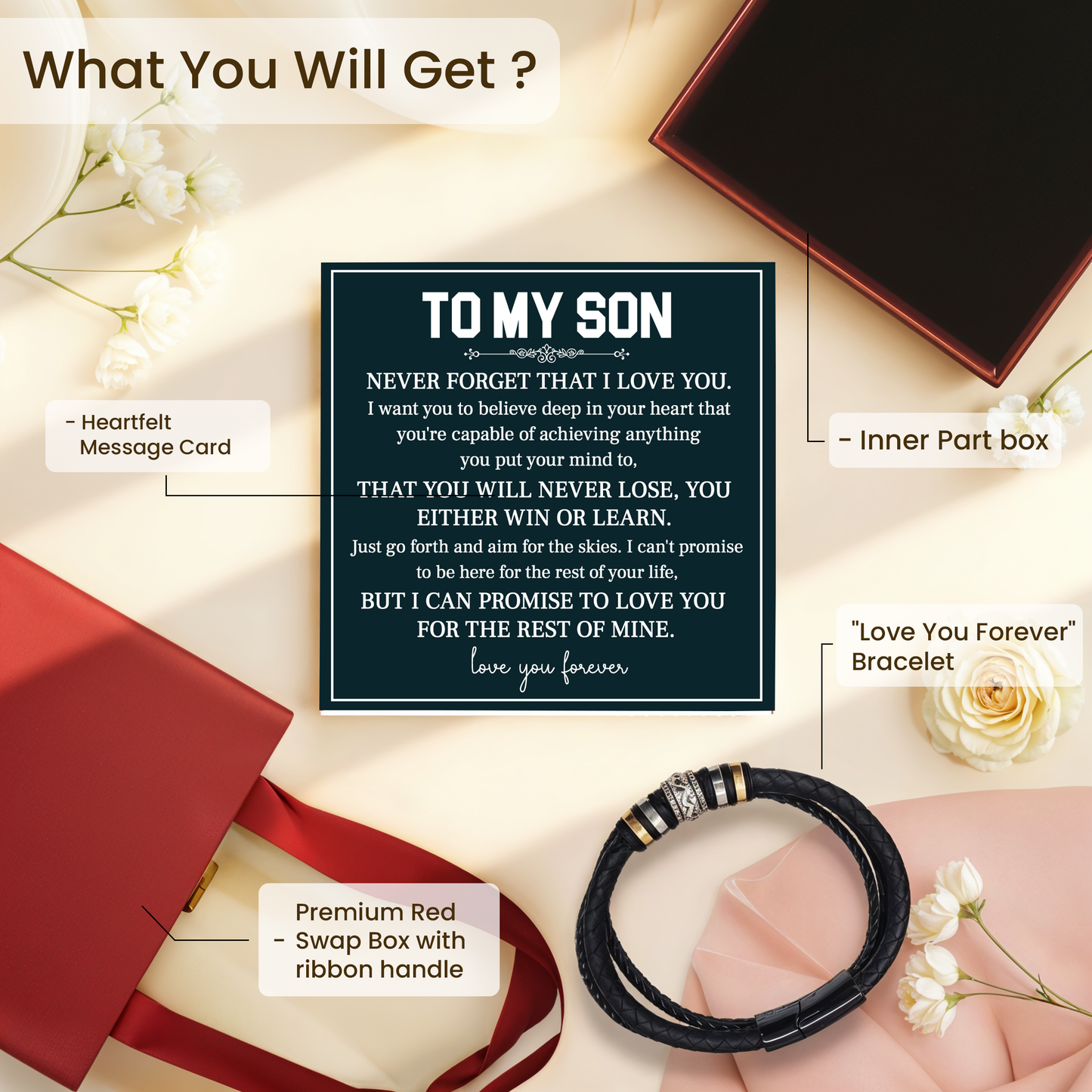 To My Son Leather Bracelet Graduation Gift from Mom or Dad