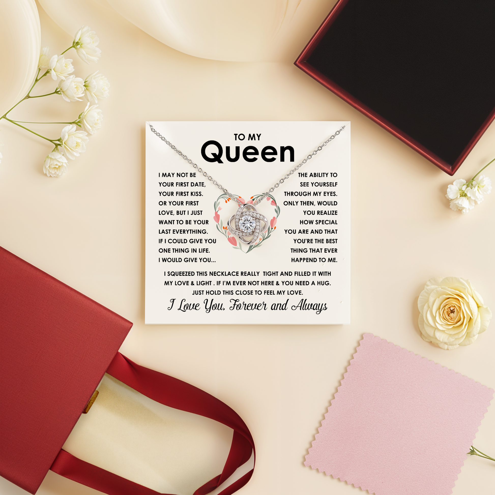 Queen Forever Love Necklace Romantic Gift for Wife, Girlfriend or Soulmate with Message Card