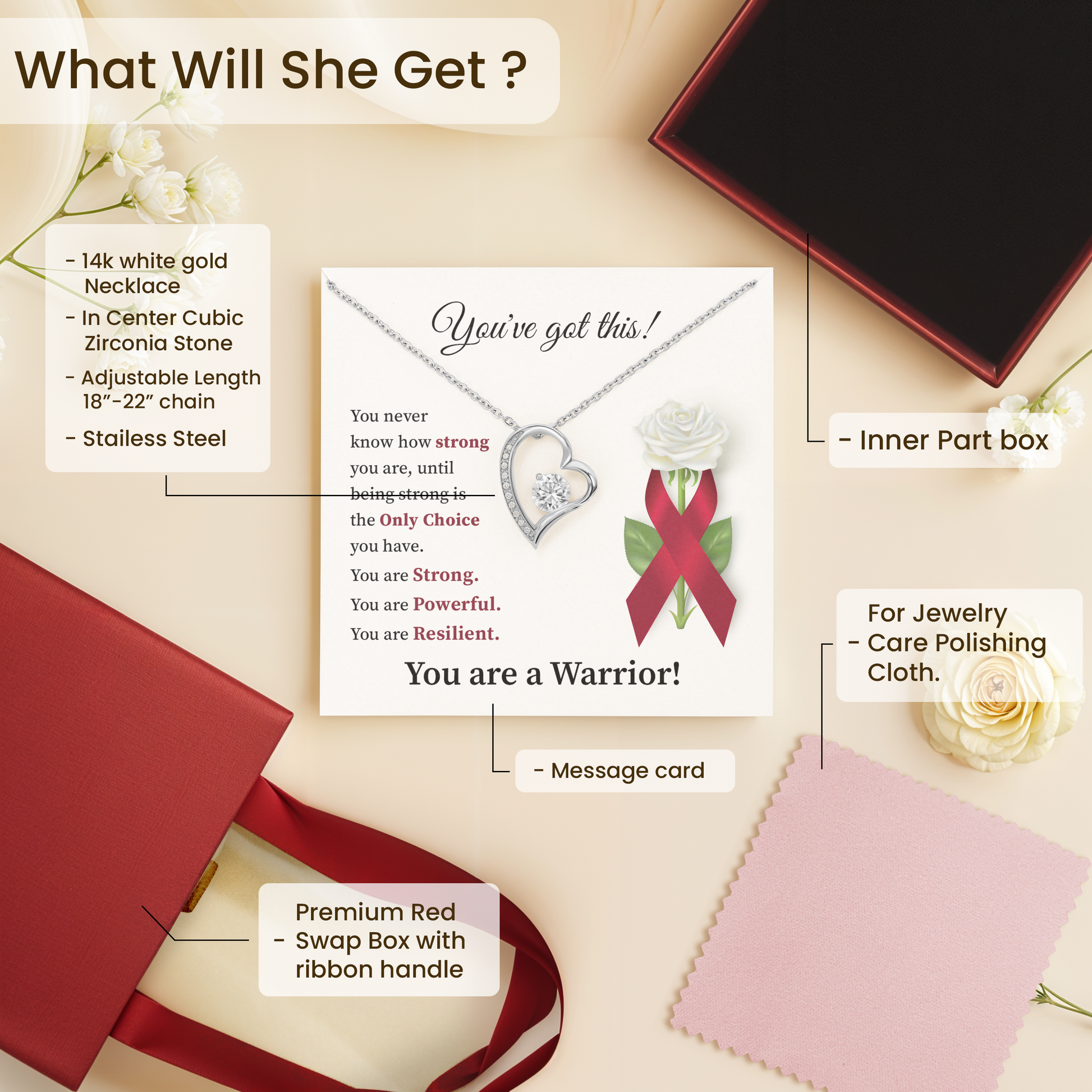 You’ve Got This Warrior Heart Necklace Strength & Encouragement Gift for Her