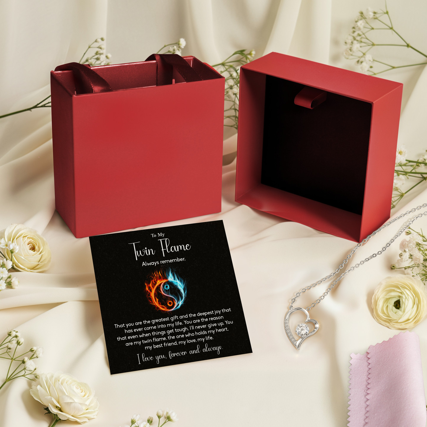 Twin Flame Heart Necklace - Romantic Gift for Soulmate, Birthday & Anniversary