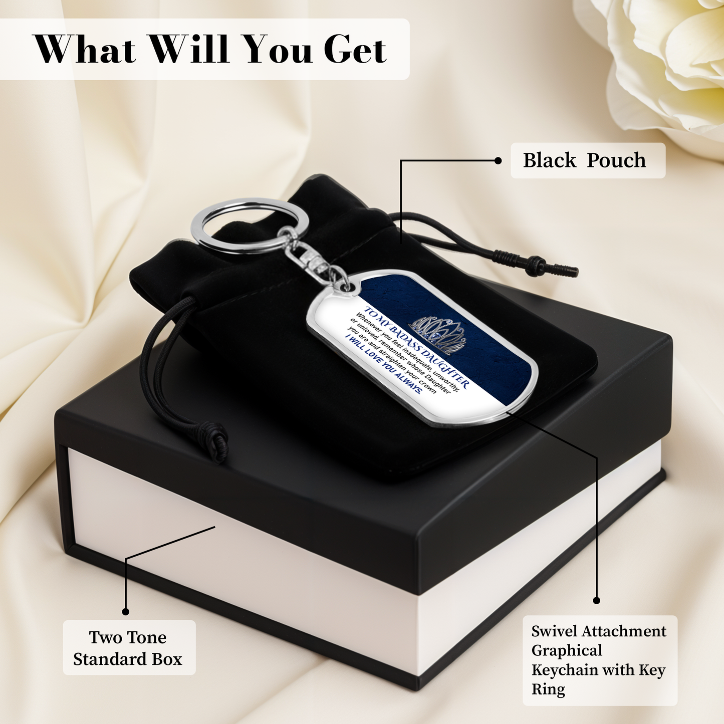 Badass Daughter Keychian Necklace - Birthday, Graduation & Motivational Gift