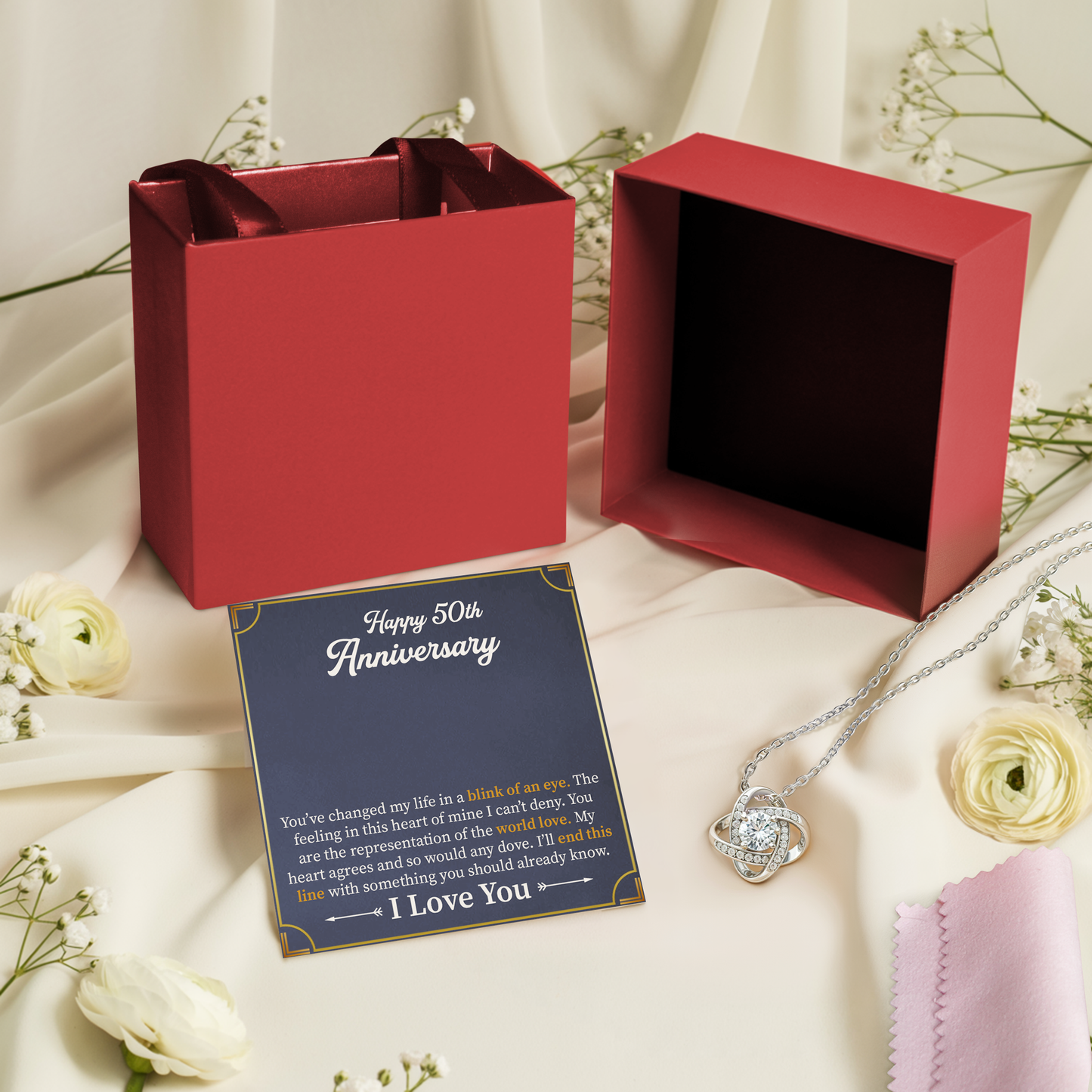 50th Anniversary Necklace Gift for Wife Golden Anniversary Forever Love Jewelry with Message Card