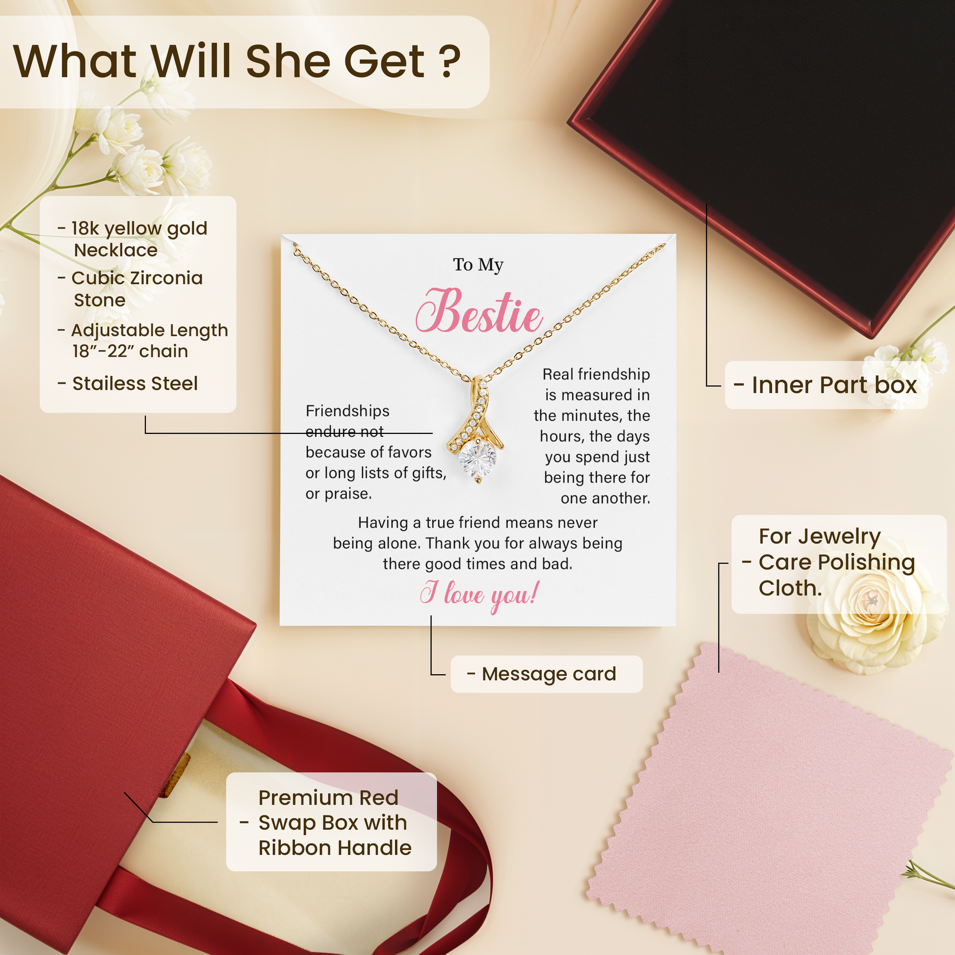 Best Friend Necklace for Women Bestie Gift with Friendship Message Card and Wishbone Necklace