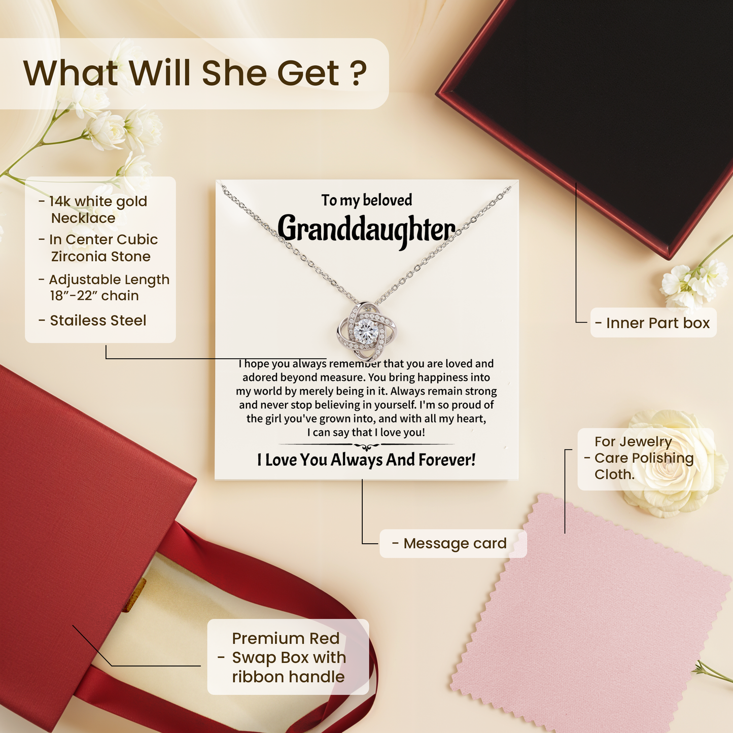 Granddaughter Love Knot Necklace - Birthday, Graduation & Christmas Gift