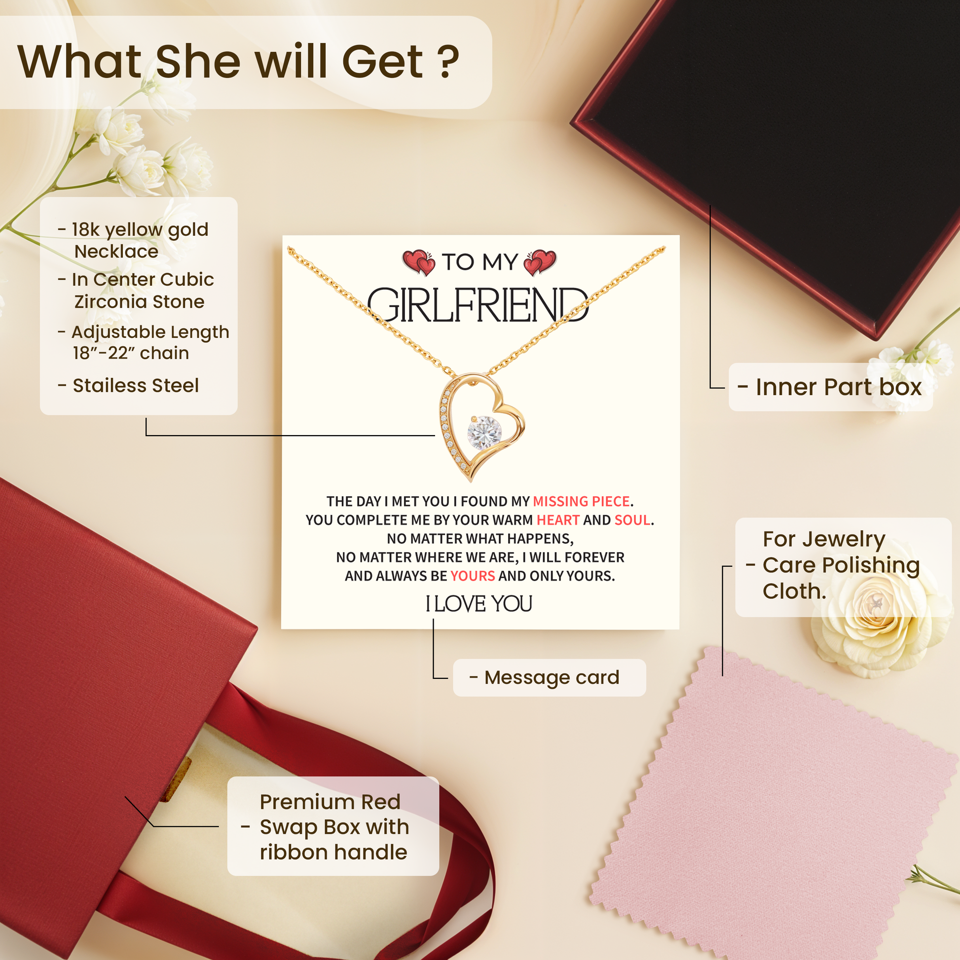 To My Girlfriend - Romantic Valentine's Necklace Gift with Message Card